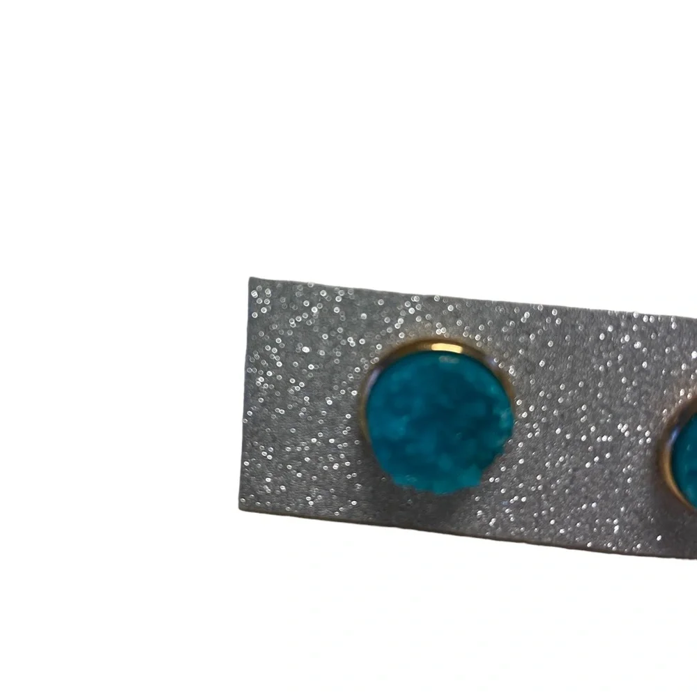 Blue Drusy Druzy Quartz Stud Pierced Earrings Gold tone halo Womens Jewelry